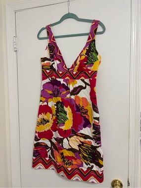 a.n.a Bold Floral V-Neck Dress in Pink, Purple & Yellow